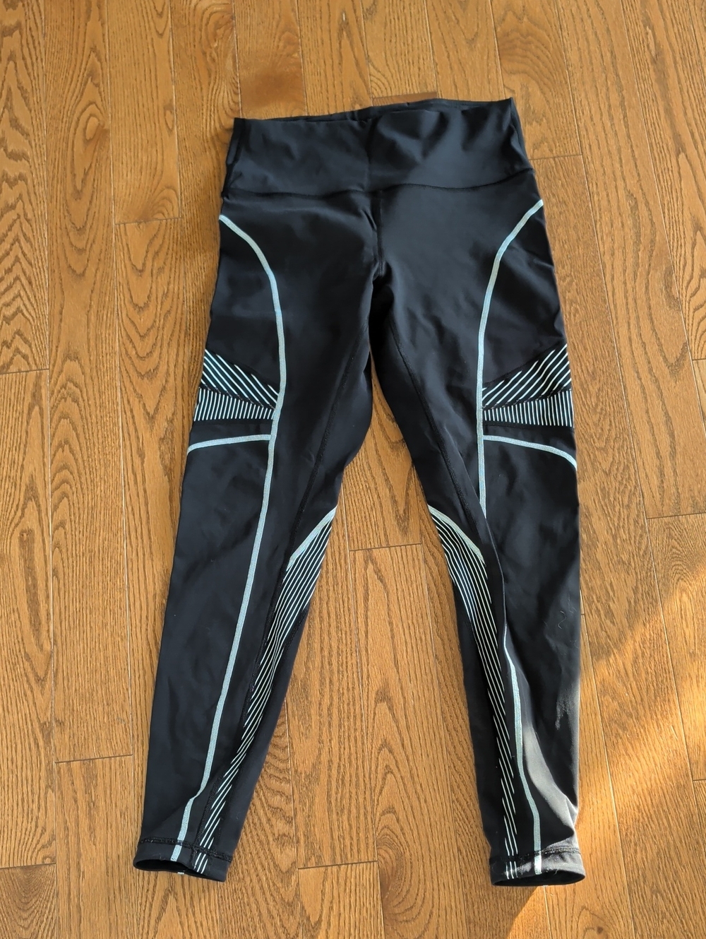 lululemon athletica Black Leggings with Light Blue Stripe Details